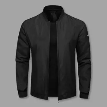 Осень-зима мужская куртка с воротником-стойкой на молнии, гладкая поверхность, однотонная, большого размера, свободная, тонкая, с карманами, для папы, для деловых поездок, пальто среднего возраста XL армия зеленый