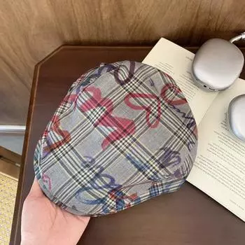 Fall/Winter Millinery Plaid Cute Graffiti Newsboy Hatter Casual Hat Winter Beret Ladies Painter Hat