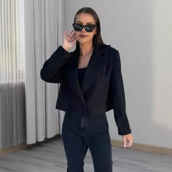 Осень-зима Женская куртка в английском стиле, свободная, с застежкой на две пуговицы, однотонная S темно-серого