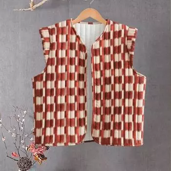 Осень-зима Женский жилет с принтом, однобортный, с V-образным вырезом, без рукавов, с подкладкой, толстый теплый жилет, повседневный S зелёный