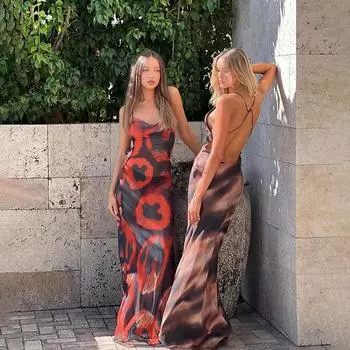 Fall Women s Dress Holiday Chic Sexy Printed Mesh Backless Micro Transparent Dress XS фиолетовый