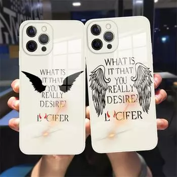 Fallen Angel Lucifer Роскошный белый закаленный стеклянный бампер чехол для iPhone 13 11 12 pro XS MAX 8 7 Plus XSE 2020 XR Чехол iPhone 13pro max
