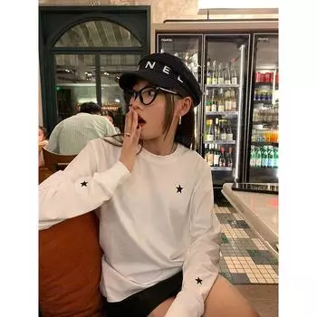 Falling Juanjie T-shirt Loose Crew Neck Top Base Shirt White L