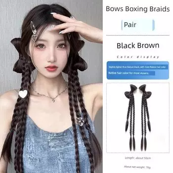 False Braids Children s Grip Bows Hairpin Headdress Fake Braid Twist Braid Internet Celebrity Kids Pair Ponytail Wig Bows hairpin headdress-[brown and black] a pair