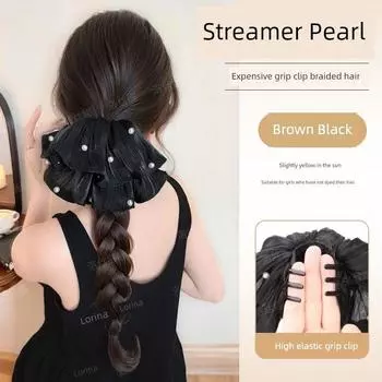 False Braids Children s Nature Artificial Hair Ponytail Grip Pearl Ruched Hair Ring Twist Braid Low Tie False Braids Ponytail Catch braid [Brown black] black flowers