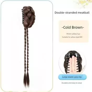False Braids Children s Ribbon Bows Bud Grip Twist Braid Gold Feeling Updo Gadget Back Head Chignon Double braid ball head [light brown] Single Pack