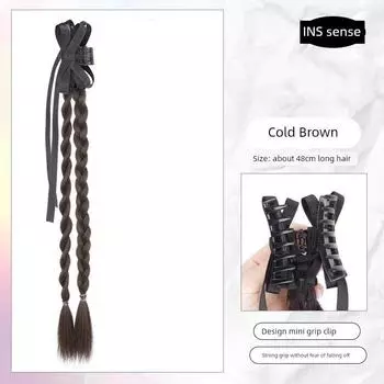 False Braids Women s Grip Ponytail Style Ribbon Double Twist Braid Hair Accessories Low Tie New Chinese Style False Braids Cute Ponytail Bows streamer two-strand braid-cold Brown (single)
