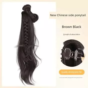 False Braids Women s Light National Style Fake Twist Braid Grip Chinese Ancient Style Han Chinese Clothing Cheongsam Braided Hair Side Horse Tail Gentle balls side horsetail [brown and black]]