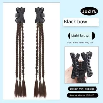 False Braids Women s Ponytail Twist Braid with Diamond Grip Artificial Long Braid Hair Accessories Younger Fashion False Braids Ponytail Black Bows + pure color paragraph light brown]