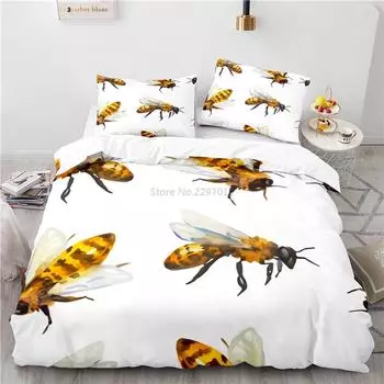 Family Art Honeybee Pattern Комплект постельного белья Пододеяльники Наволочки Домашний текстиль Твин Полный Queen King Постельное белье для домашнего декора 135x200cm