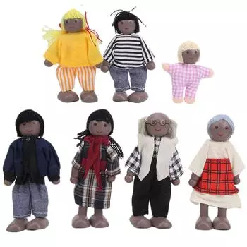 Family Doll Figures Pine Miniature People Toy Set Ornament Educational Dollhouse Accessory#4