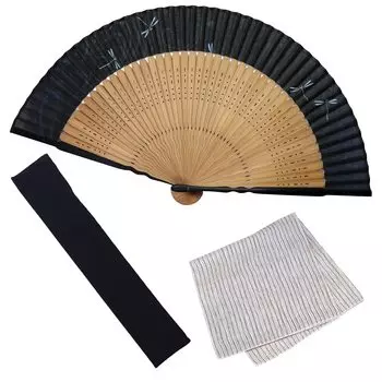 Fan Fan Set with Flying Black [Osaka Choseido] Fan, Men s, Fashionable, Business, Bag, Holder, Handkerchief, чёрный