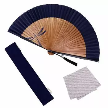 Fan Fan Set with Iki Dragonfly [Osaka Choseido] Fan, Men s, Fashionable, Business, Bag, Holder, Handkerchief, Pente, тёмно-синий