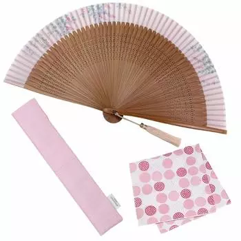 Fan Fan Set with Pink [Osaka Choseido] Fan, Women s, Fashionable, Business, Bag, Holder, Handkerchief, 60-Ken Karin, розовый