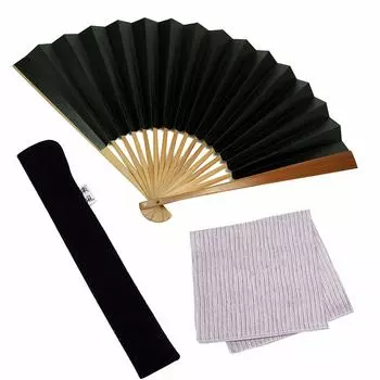 Fan Fan Set with Shibu Black [Osaka Choseido] Fan, Men s, Fashionable, Business, Bag, Holder, Handkerchief, Fan, чёрный
