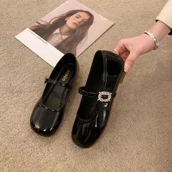 Fan Jieya round head Mary Jane flat single shoes women s spring and summer new models with skirts Japanese small leather shoes 35