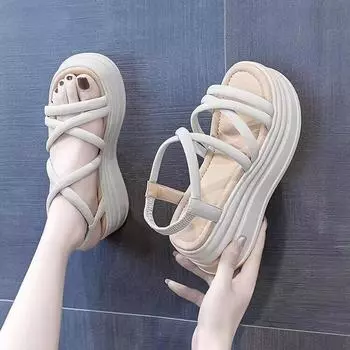 Fan Jieya sandals women s fashion versatile 2024 summer new models are not tired to wear outside, muffin thick sole heightening cool slippers women 35 абрикосовый