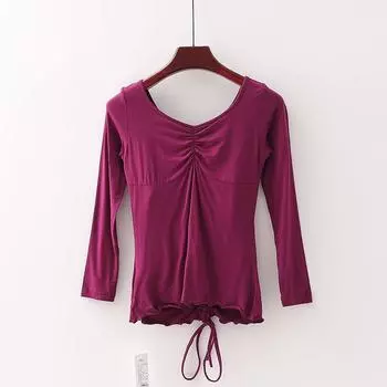 [Fan] Shopping Mall Brand Discount Women s New Arrival Stretch Drawstring Lace Lining Vest Yoga Sports T-shirt 4y119 Wine Red 3XL/180