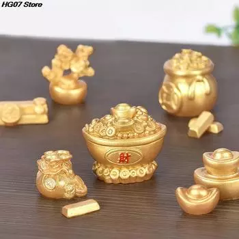 Фэн-шуй Благоприятный Fa Cai Денежное дерево Золотой слиток Сумка Удача Весенний Фестиваль Талисман Настольное Украшение Автомобиль Домашний Декор Ремесло