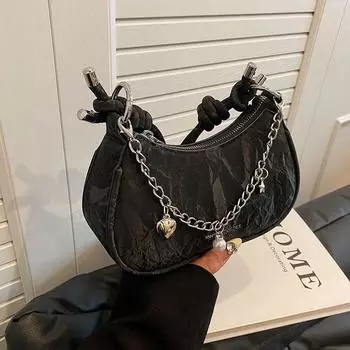 Fancy Accessible Luxury Birthday Gift Bag Female 2025 New Arrival Summer All-Matching Messenger Bag Small Super Popular Underarm Bag Black