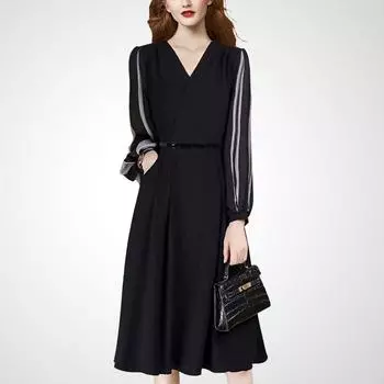 Fancy Black Slim Autumn Dress Black S