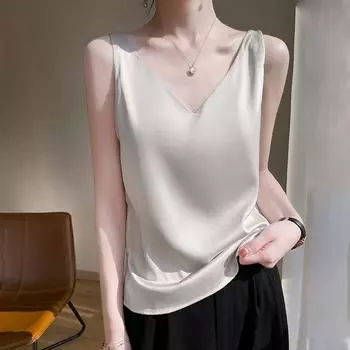Fancy Camisole Women s Underwear That Makes Your Back More Beautiful Artificial Silk Summer Outwear V Neck Acetate Satin Sleeveless Tops Champagne 3XL