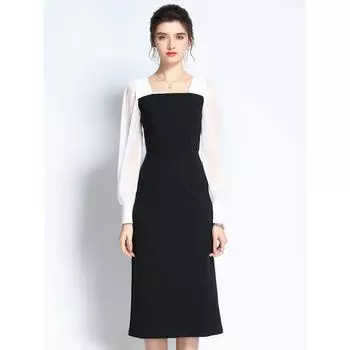 Fancy Fairy Slim Looking Elegant Straight-leg over the Knee Dress 2025 Fall New Arrival Female Hepburn Style Little Black Dress Female Black S