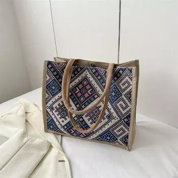 Fancy Fashion Commuter Ins Satchel Canvas Bag Blue