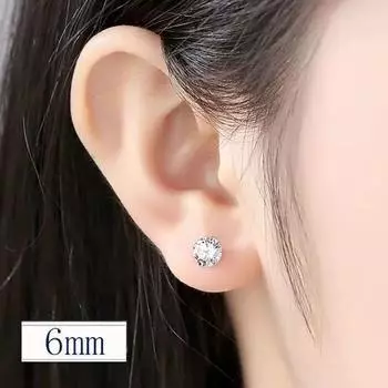 Fancy Genuine Goods New Arrival Ear Bar S999 Sterling Silver Stud Earrings Female Ear-Caring Minimalist Super Flash Zircon Earrings Jewelry Medium 6mm Zircon Earrings (s999 Sterling Silver)