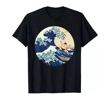 Fancy Kanagawa Big Wave Sumo Surfing Parody T-Shirt чёрный
