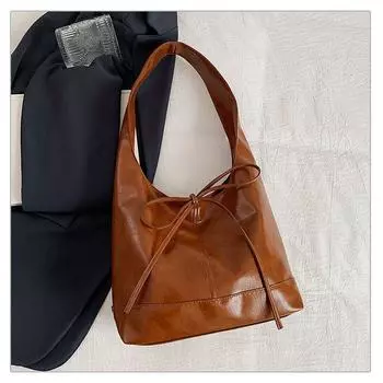 Fancy Large Capacity Bag Female 2024 New Arrival Stylish Bow Bandage Shoulder Bag Korean Simple Tote Bag Brown