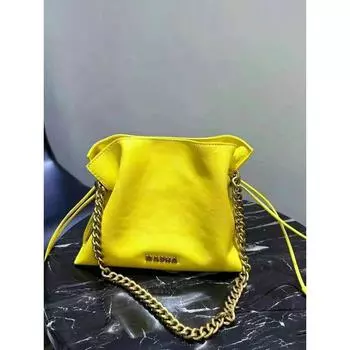 Fancy Niche Style Cloud Underarm Bag Female 2025 New Drawstring Chain Bucket Bag Ruched Shoulder Messenger Bag Lemon yellow