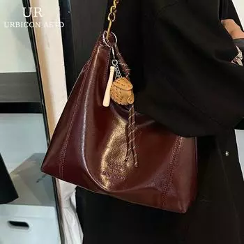Fancy Red Bag Women s 2025 New Arrival Super Hot Light Luxury Minority Underarm Bag Large Capacity Commuter Tote Red [with pendant]]