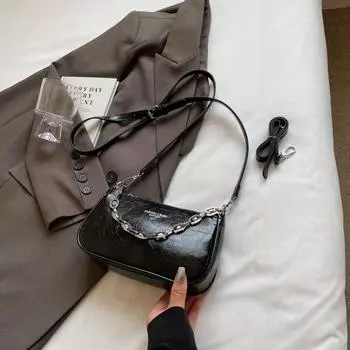 Fancy Silver Popular All-Matching Shoulder Messenger Bag Black