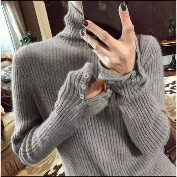 Fancy Soft Glutinous Pile Collar Slim Fit Inner Wear Sweater Grey XXL Suggested 65.00 kg-72.50 kg