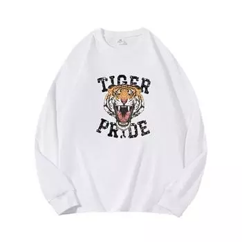 Fang Fang Tiger Осенняя одежда с длинными рукавами из чистого хлопка, новый мужской и женский топ, весенний внутренний слой, базовая рубашка, футболка с круглым вырезом и длинными рукавами M коричневый