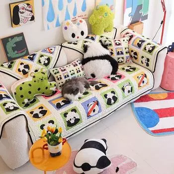 Fanmit Dopamine Panda Sofa Cushion Fashion All-Inclusive All Year Round Popular Seat Cover New Arrival Cute Cloth Cover Towel Panda Party [All Year Round Sanding]] 70*70cm