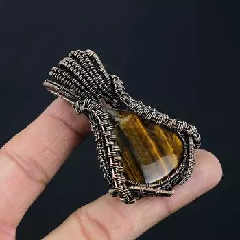 Фантастический драгоценный камень тигровый глаз, ручная работа, медная проволочная обертка, ювелирное украшение 2.64 Inches жёлтый