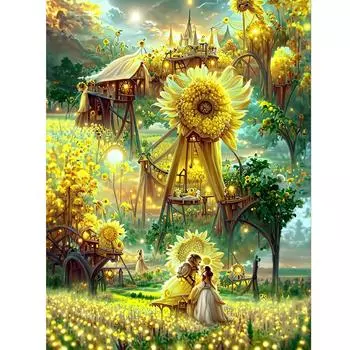 Фантастическая ферма подсолнечника Алмазная картина Новая коллекция 5D DIY Алмазная вышивка Мозаика Вышивка крестиком Пейзаж Домашний Настенный декор U98 square 40x30cm белый