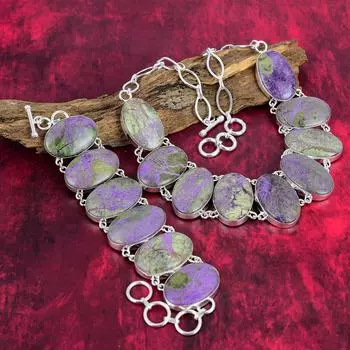 Фантастические ювелирные изделия из пурпурита, комплект ювелирных изделий из натуральных драгоценных камней, браслет и ожерелье из стерлингового серебра 925 пробы, подарок на годовщину, ювелирные изделия ручной работы Adjustable With 8 -18 фиолетовый