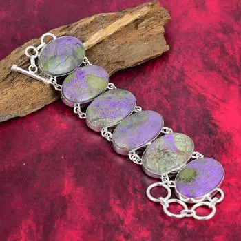 Фантастический браслет из пурпурита, ювелирные изделия из натуральных драгоценных камней, ювелирный браслет-цепочка из стерлингового серебра 925 пробы, подарок на годовщину, ювелирные изделия ручной работы 8 Inches With Adjustable фиолетовый