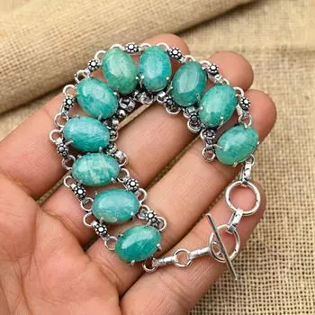 Фантастический браслет из стерлингового серебра 925 пробы ручной работы с драгоценным камнем амазонита для женщин