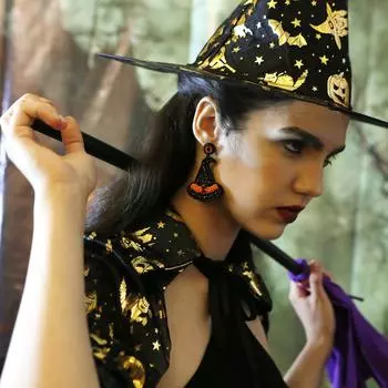 Фантастический фестиваль призраков Хэллоуин шляпа серьги креативные богемный Mizhu этнический стиль женские преувеличенные легкие серьги 6cm