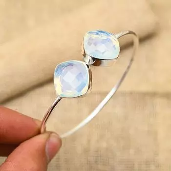 Фантастический молочный опал, драгоценный камень ручной работы, ювелирные изделия из стерлингового серебра 925 пробы, регулируемые манжеты/браслет для нее Adjustable белый