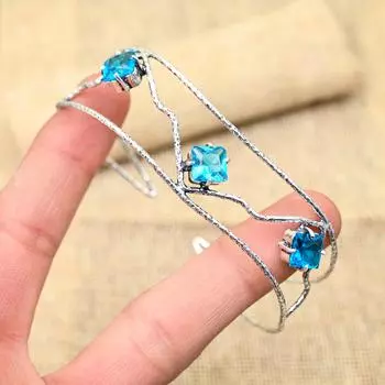 Фантастический синий топаз драгоценный камень ручной работы из стерлингового серебра 925 пробы регулируемый браслет для женщин