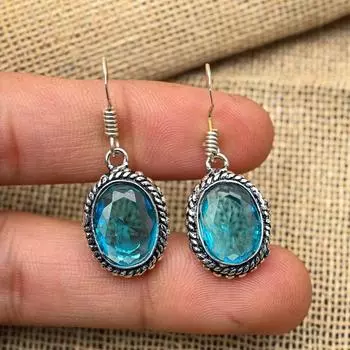 Фантастический синий топаз драгоценный камень ручной работы из стерлингового серебра 925 пробы ювелирные серьги для женщин