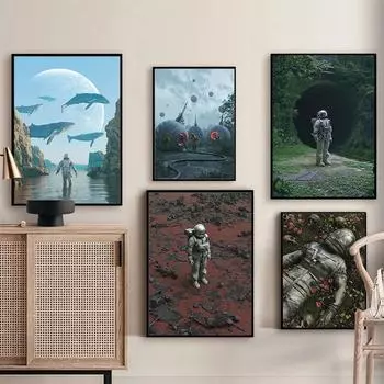 Fantasy Astronaut Canvas Poster Abstract Adventure Wall Picture for Living Room Bedroom Playroom Bar Club Modern Home Decor Gift 21cm30cm NoFrame