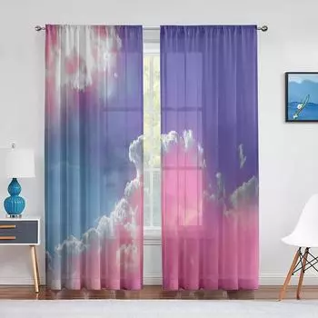 Фэнтезийные облака, розовые, фиолетовые, синие тюлевые шторы для украшения гостиной, шифоновая прозрачная вуаль, занавески для кухни, спальни, шторы 1 PCS W100XH250cm&Rod Pocket