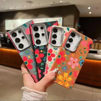 Fantasy Flower Pattern Slim TPU Matte Case For Samsung S24 FE S23 Ultra S22 A55 A16 A54 A35 A34 A15 A14 Leather Texture Shockproof Soft Phone Cover Samsung S24 чёрный