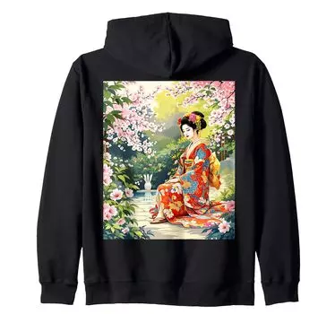 Fantasy Girl Kimono Sakura Zip Parka чёрный